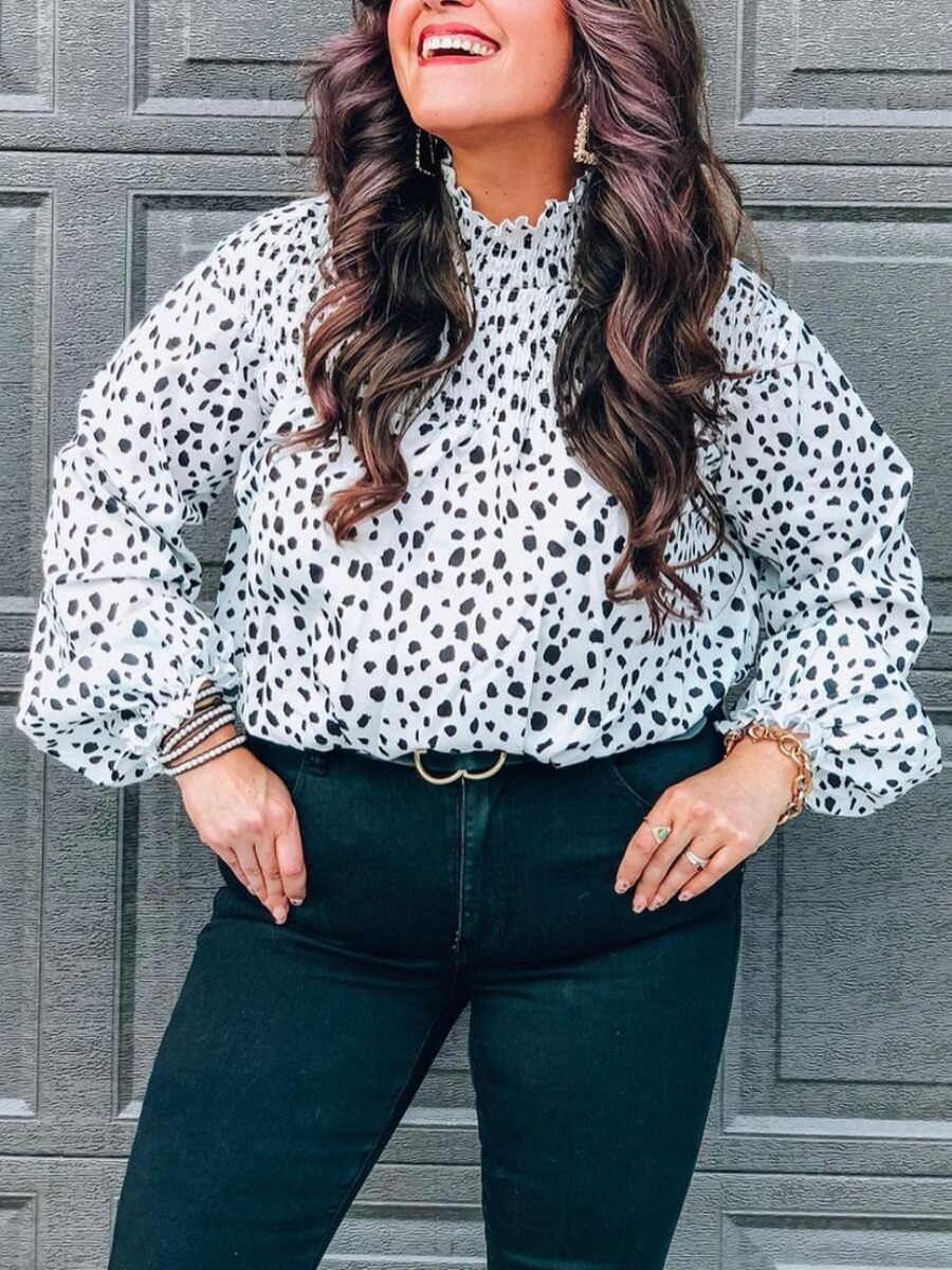 

Lovely Sweet Half A Turtleneck Dot Print Patchwork White Blouse