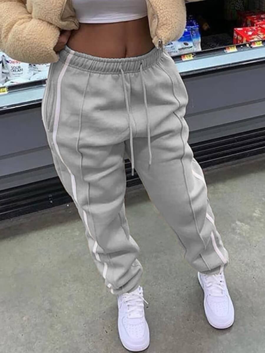 

Lovely Leisure Striped Drawstring Grey Pants