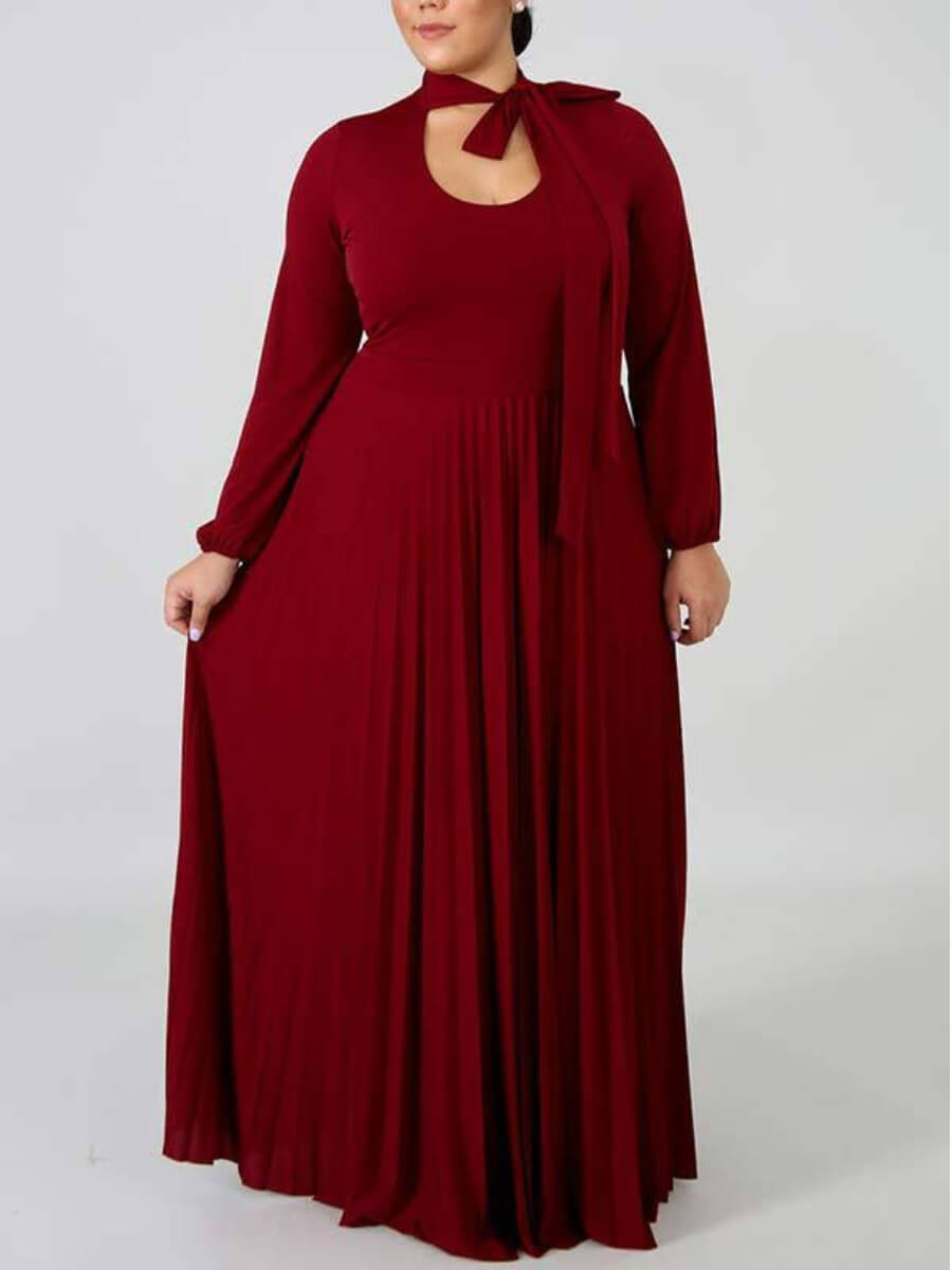 

Lovely Casual Long Hollow-out Wine Red Floor Length A Line Plus Size Dress