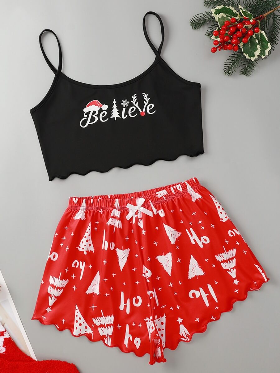 

Lovely Trendy Christmas Day Letter Print Red Sleepwear