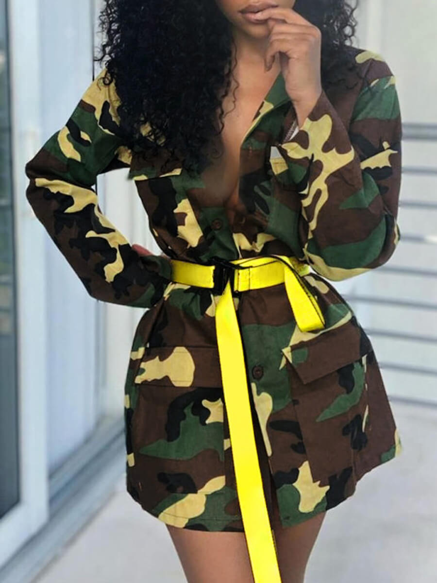 

Lovely Casual Turndown Collar Camo Print Patchwork Jacket