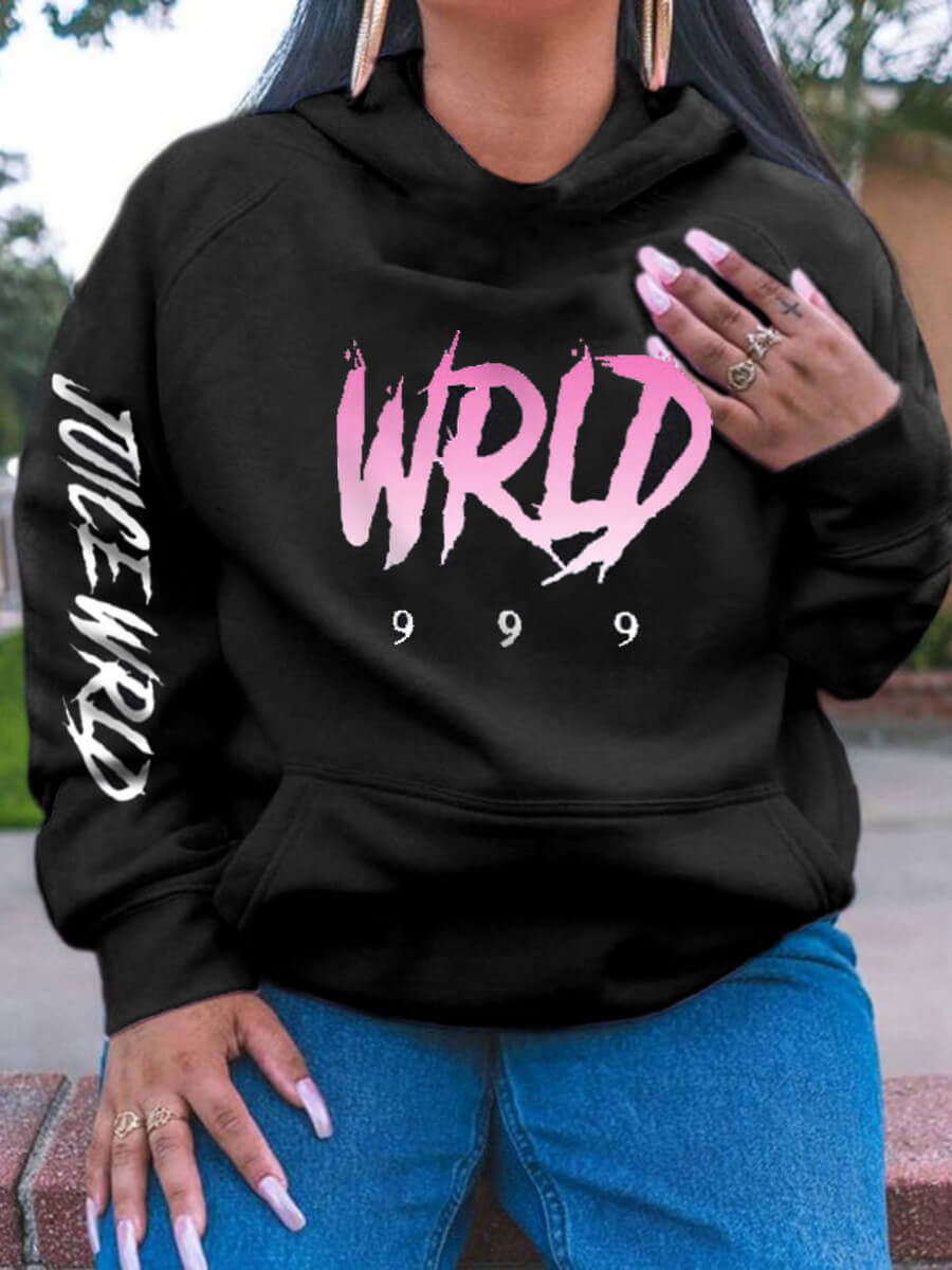 

Lovely Street Hooded Collar Letter Print Black Plus Size Hoodie