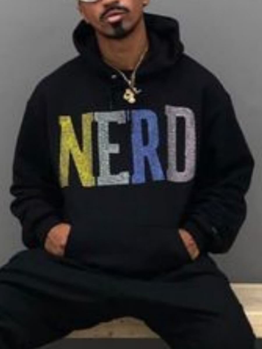 

Lovely Men Street Hooded Collar Letter Print Black Hoodie