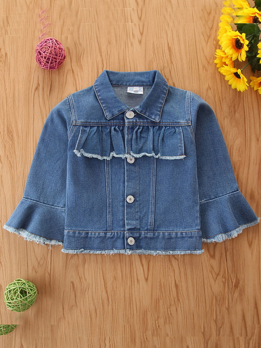 

Lovely Casual Turndown Collar Button Design Royalblue Girl Jacket