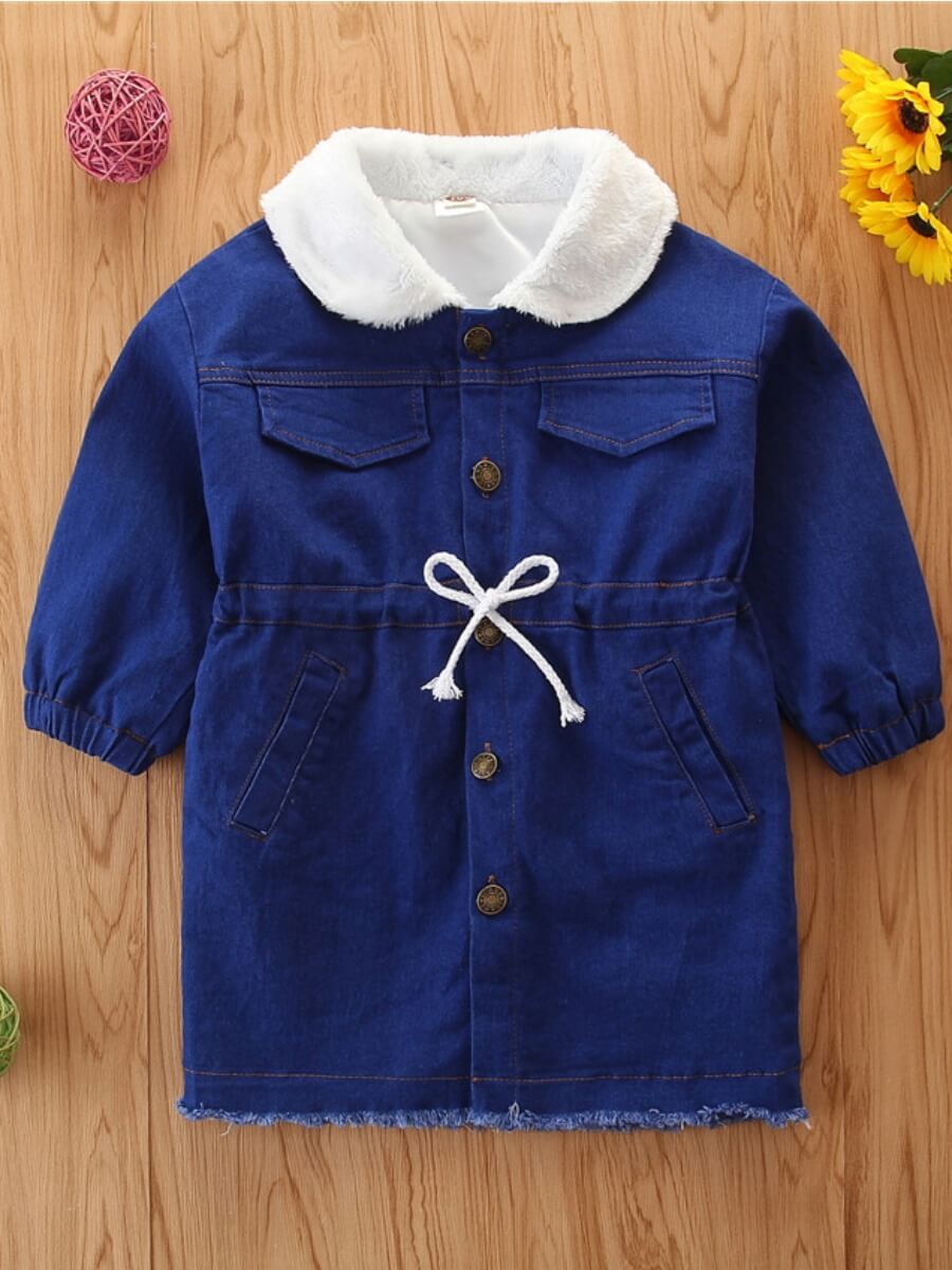 

Lovely Casual Turndown Collar Buttons Design Blue Girl Jacket