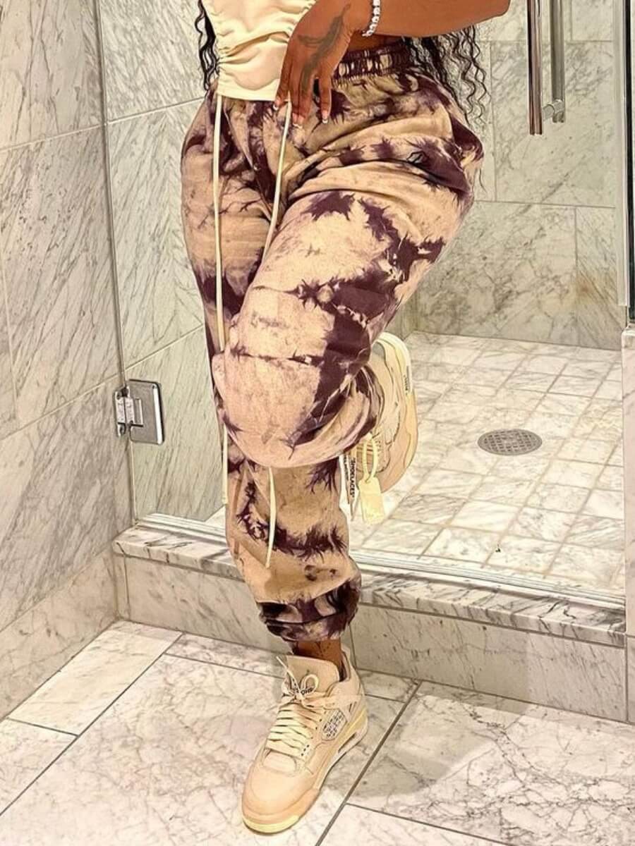 

Lovely Street Tie-dye Army Green Pants, Coffee