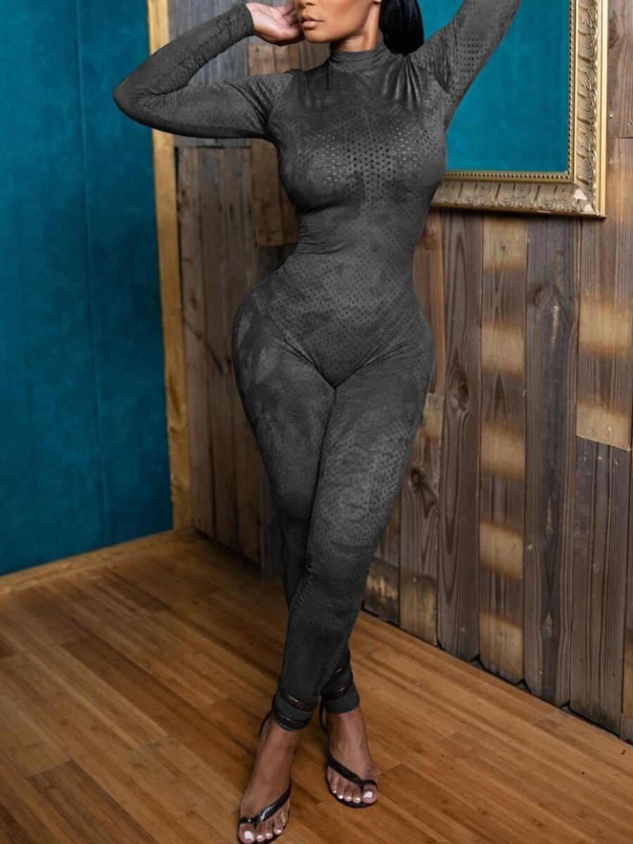 

Lovely Casual Turtleneck Mesh Patchwork Black One-piece Jumpsuit