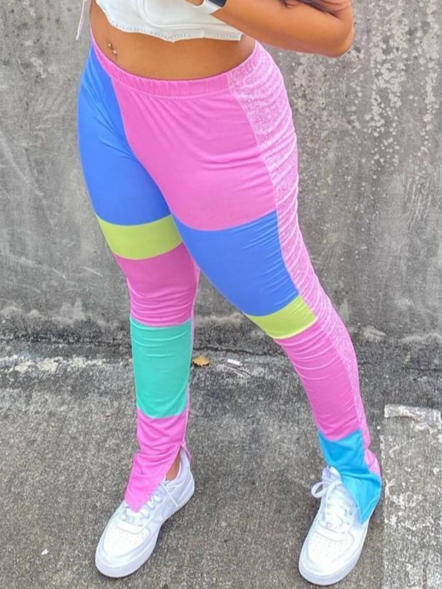 

Lovely Leisure Color-lump Patchwork Pink Pants