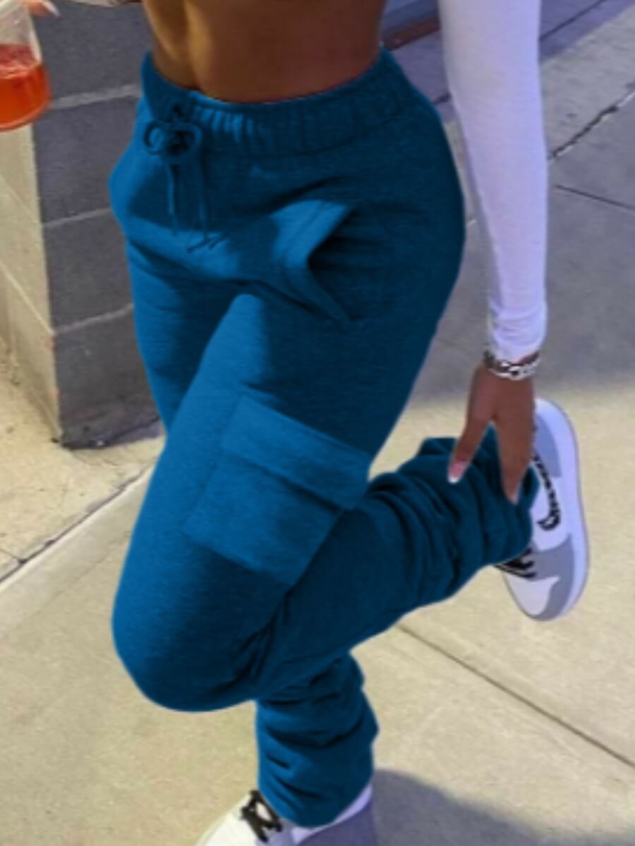 

Lovely Casual Side Pocket Blue Pants