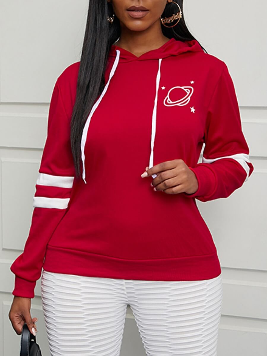 

Lovely Chic Star Print Striped Red Hoodie