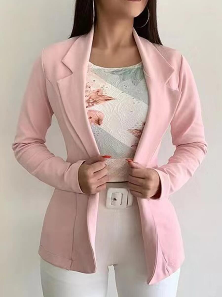 

LW BASICS Work Turndown Collar Long Sleeve Pink Blazer