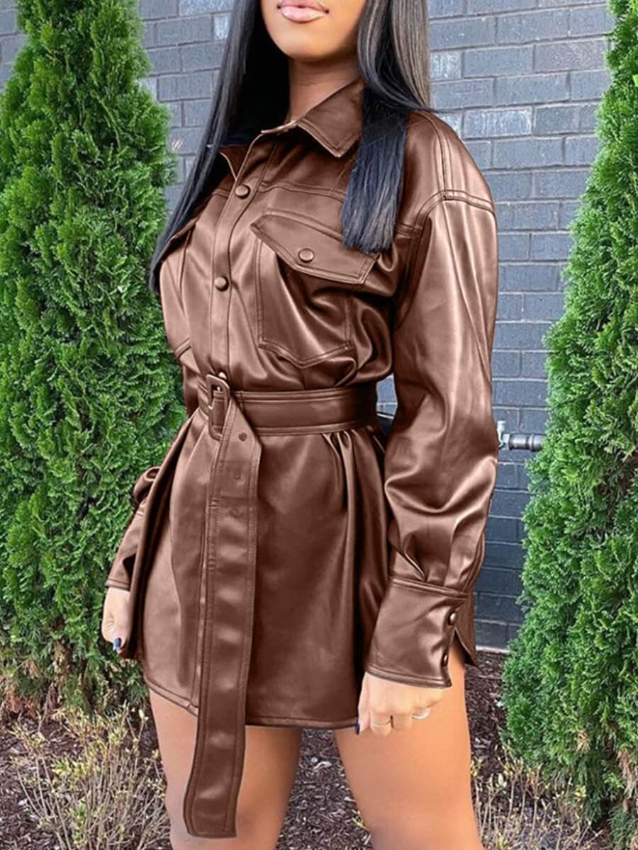 

Lovely Trendy Lace-up Button Design Khaki Leather