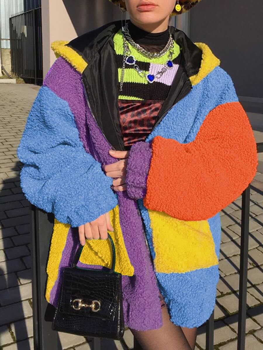 

Lovely Casual Color-lump Patchwork Blue Faux Fur