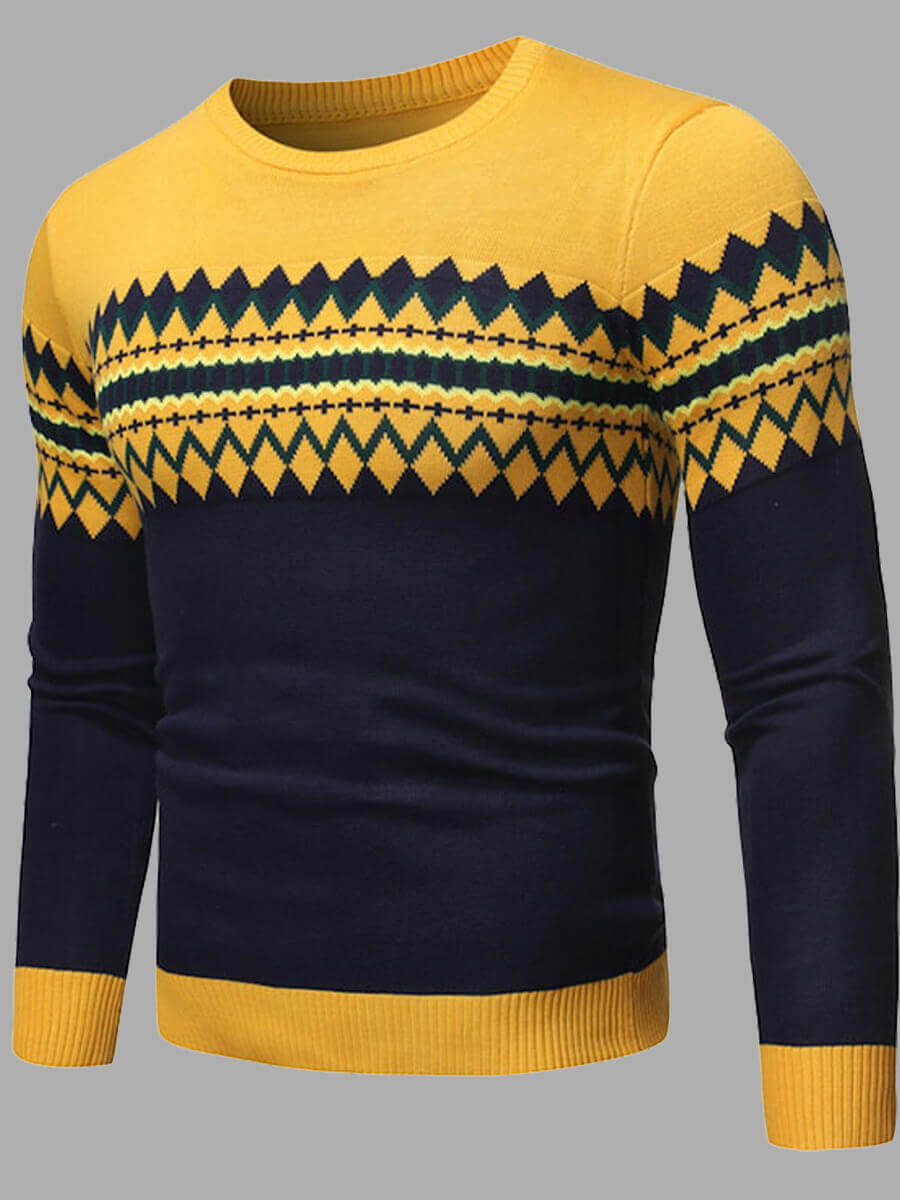 

Lovely Casual Color-lump Stitching Yellow Men Sweater