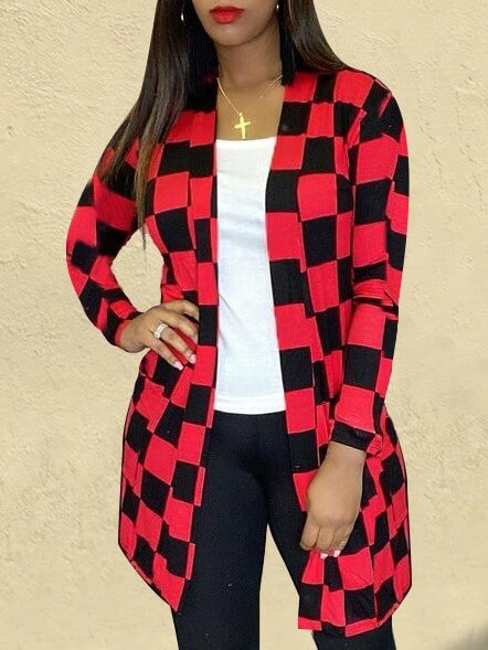 

Lovely Casual Color-lump Patchwork Red Coat