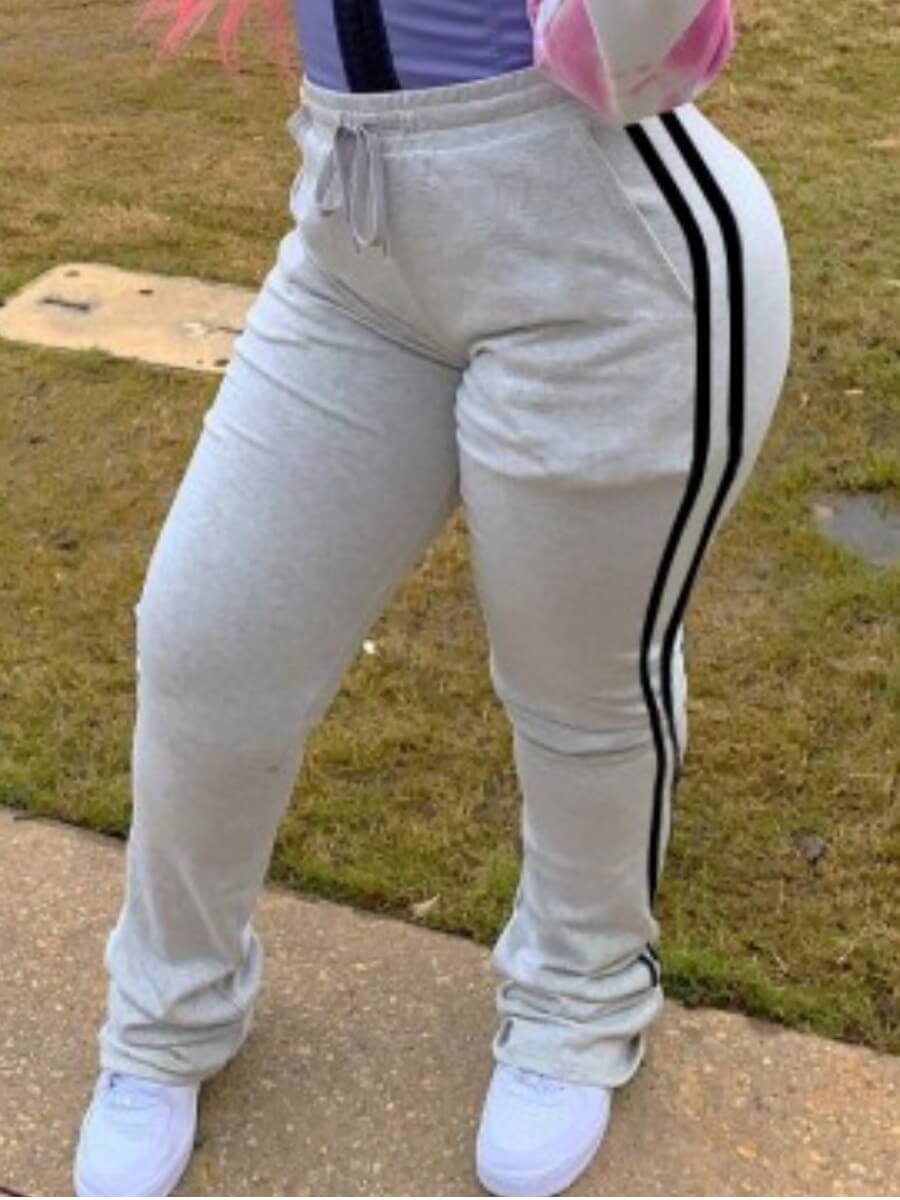 

Lovely Leisure Striped Drawstring Grey Pants