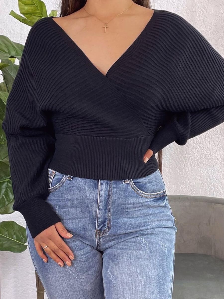 

Lovely Casual V Neck Black Sweater