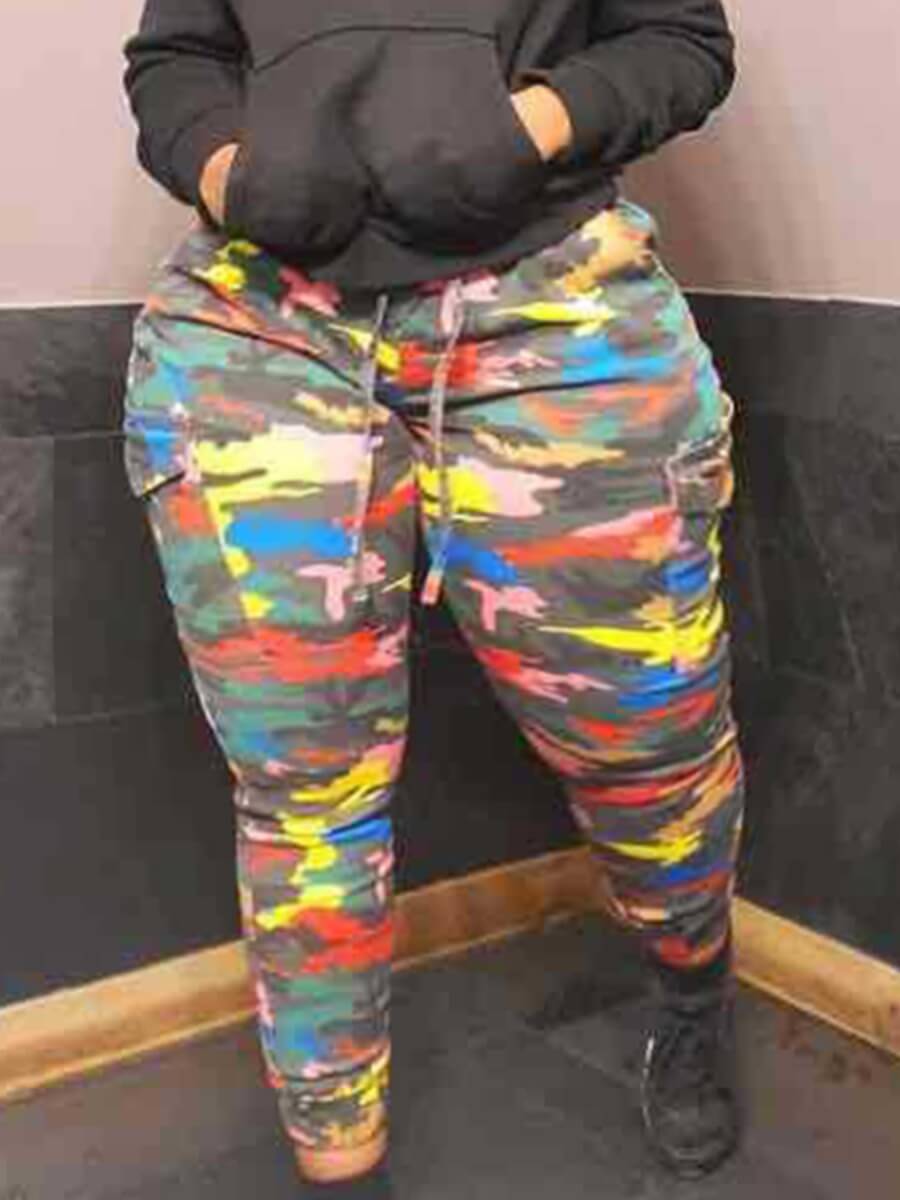 

Lovely Casual High-waisted Camo Print Plus Size Pants