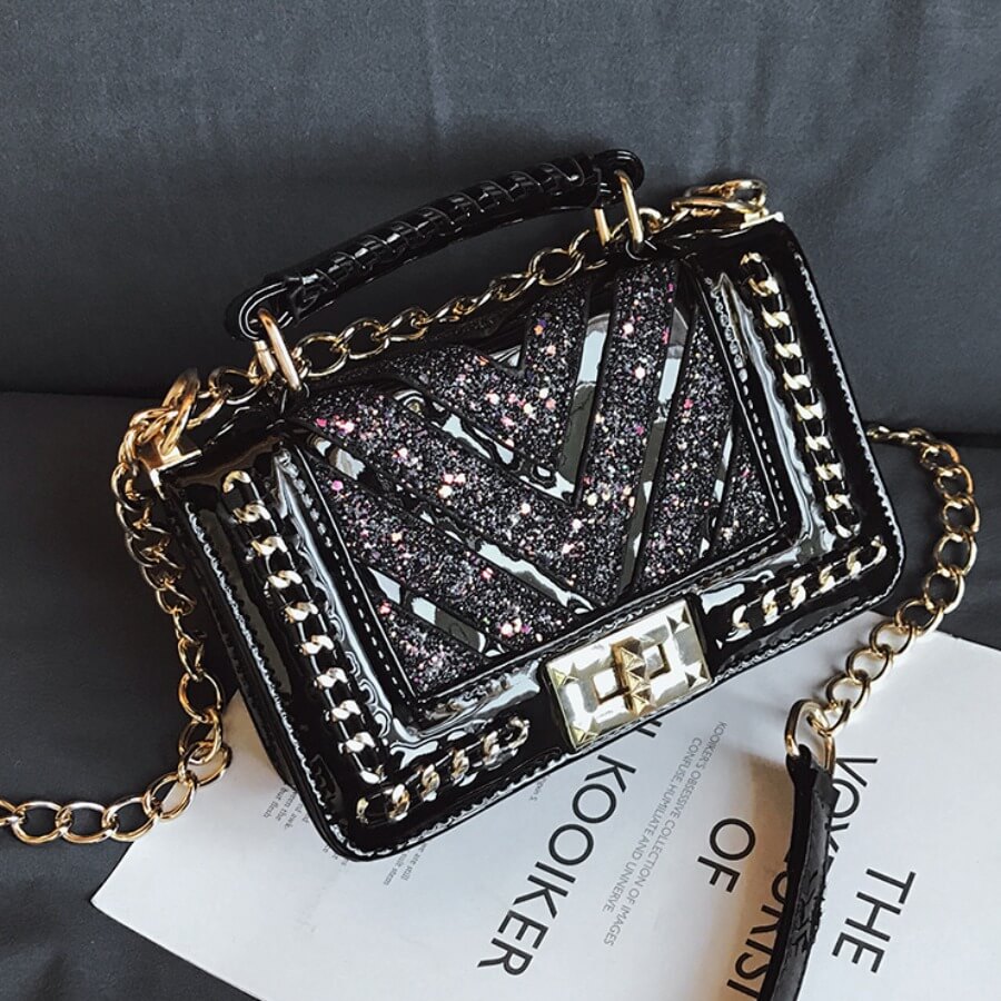 

LW Casual Sequined Metal Accessories Decoration Black Crossbody Bags
