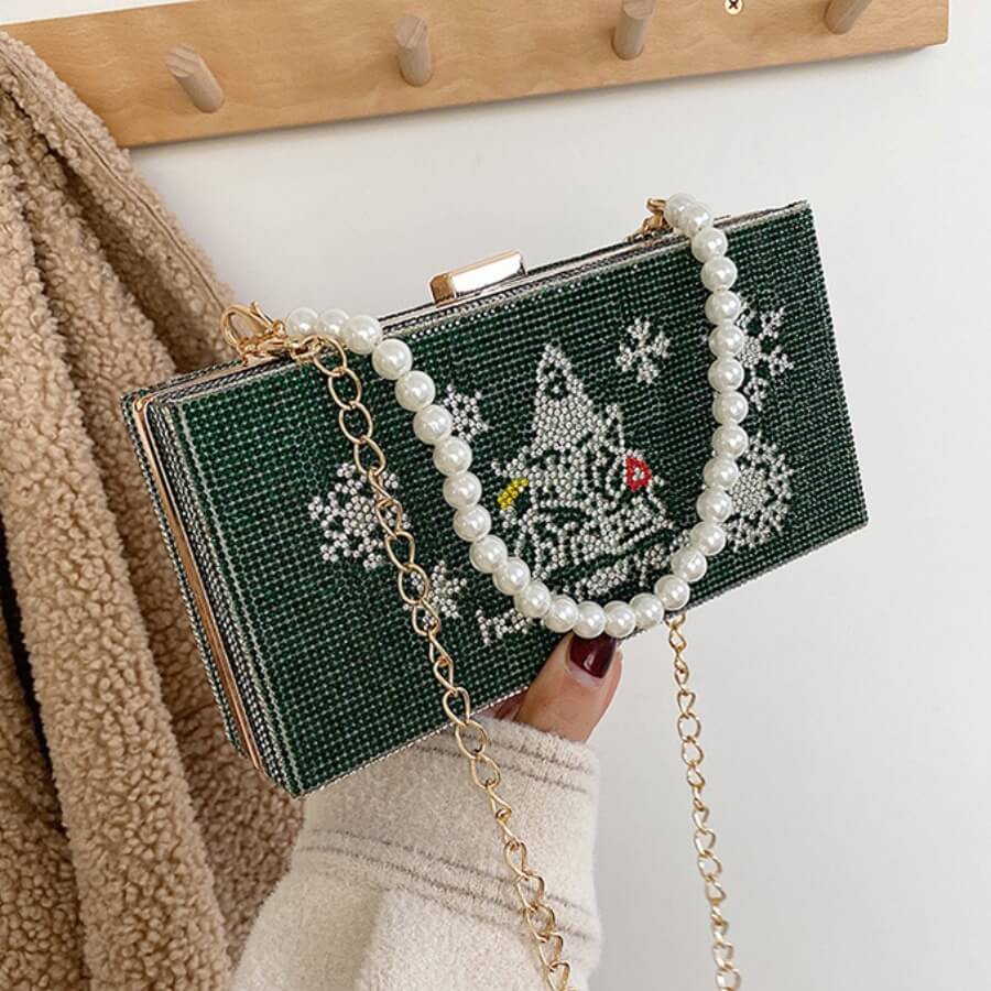 

Lovely Trendy Christmas Day Pearl Decoration Green Crossbody Bag