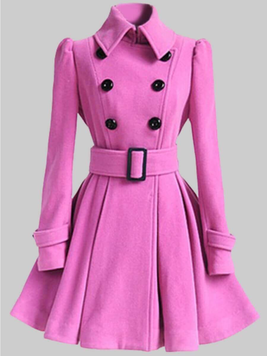 

Lovely Trendy Button Fold Design Pink Woolen Coat