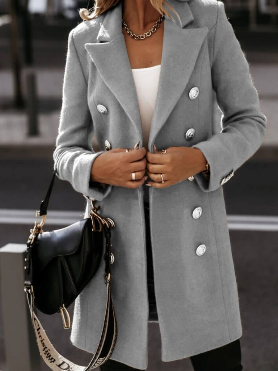 

Lovely Casual Turndown Collar Button Design Grey Woolen Coat