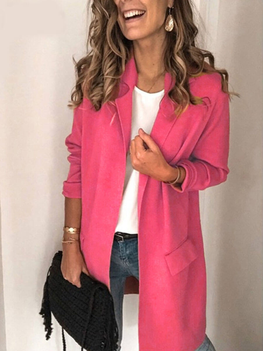 

Lovely Casual Turndown Collar Pocket Design Pink Blazer
