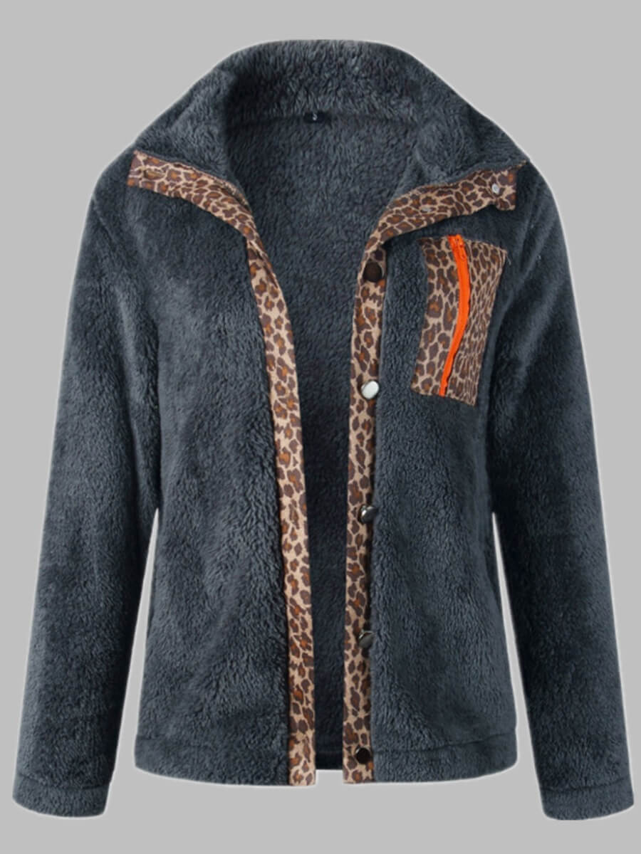 

Lovely Casual Leopard Print Patchwork Grey Faux Fur