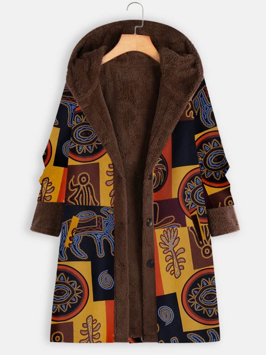 

Lovely Casual Print Color-lump Patchwork Yellow Coat