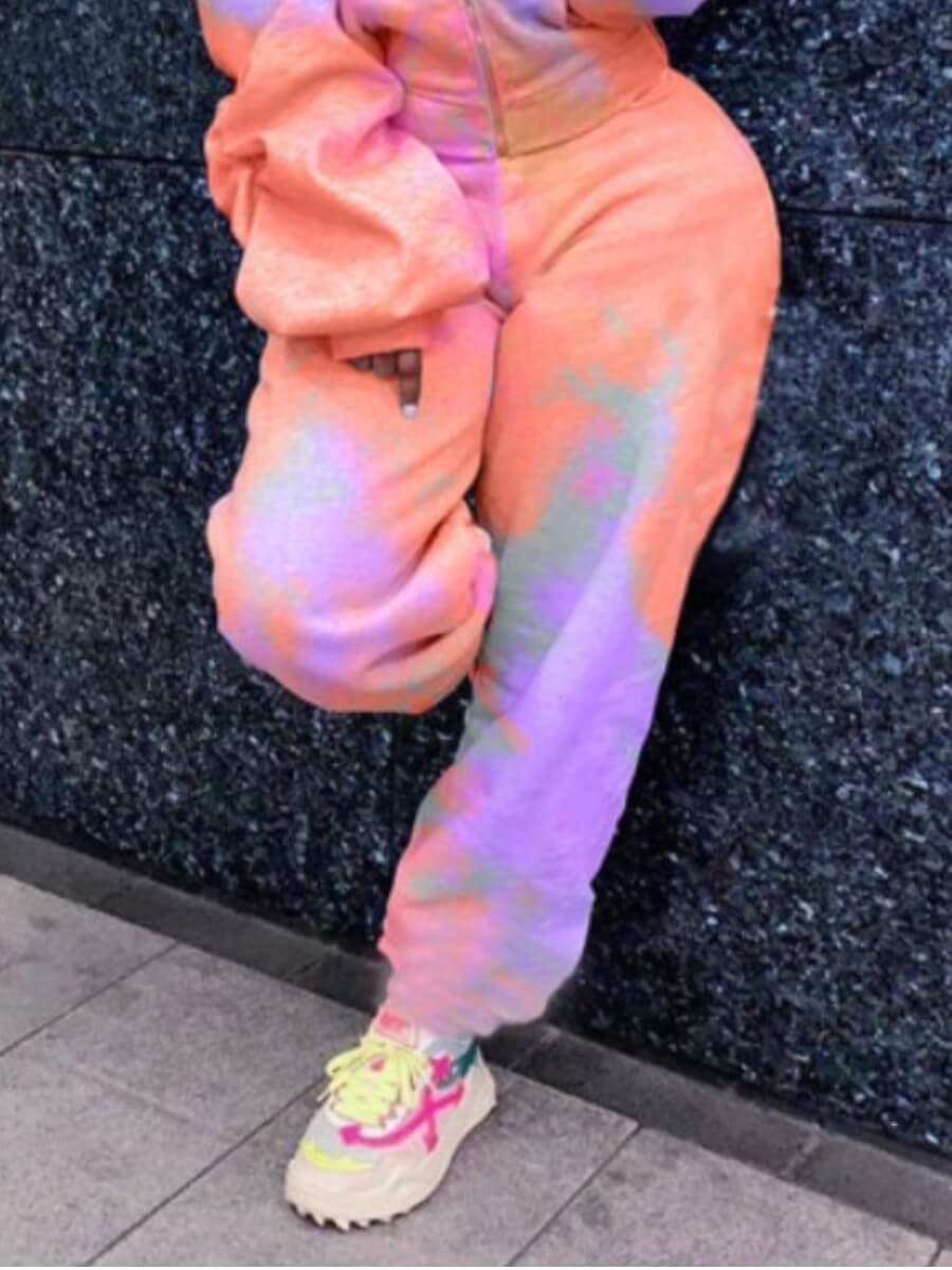 

Lovely Casual Tie-dye Patchwork Orange Plus Size Pants