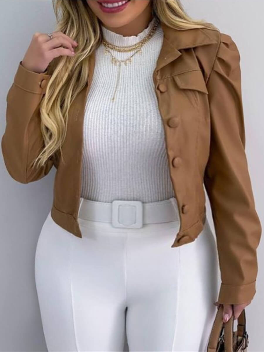 

Lovely Formal Turndown Collar Ruffle Design Khaki Plus Size Coat