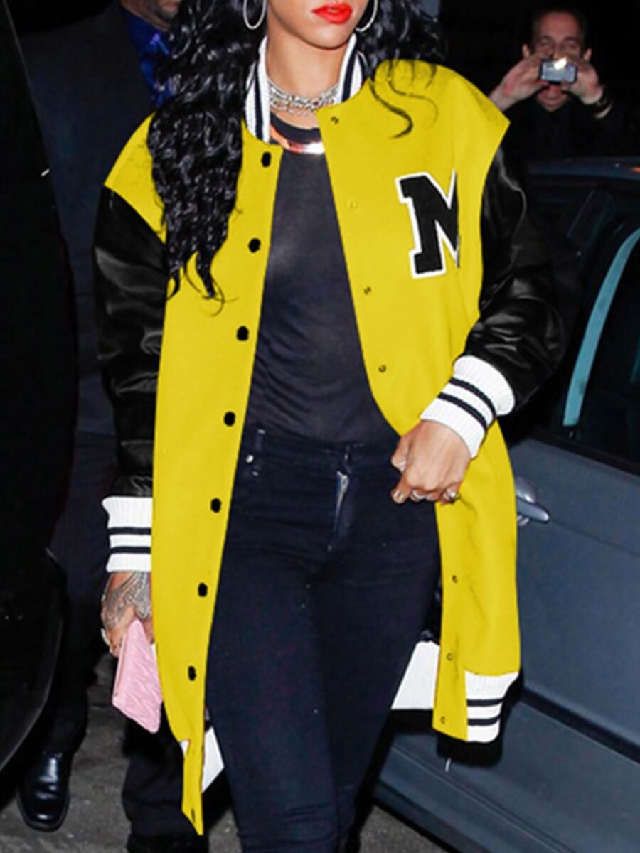 

Lovely Street Letter Print Button Design Yellow Jacket