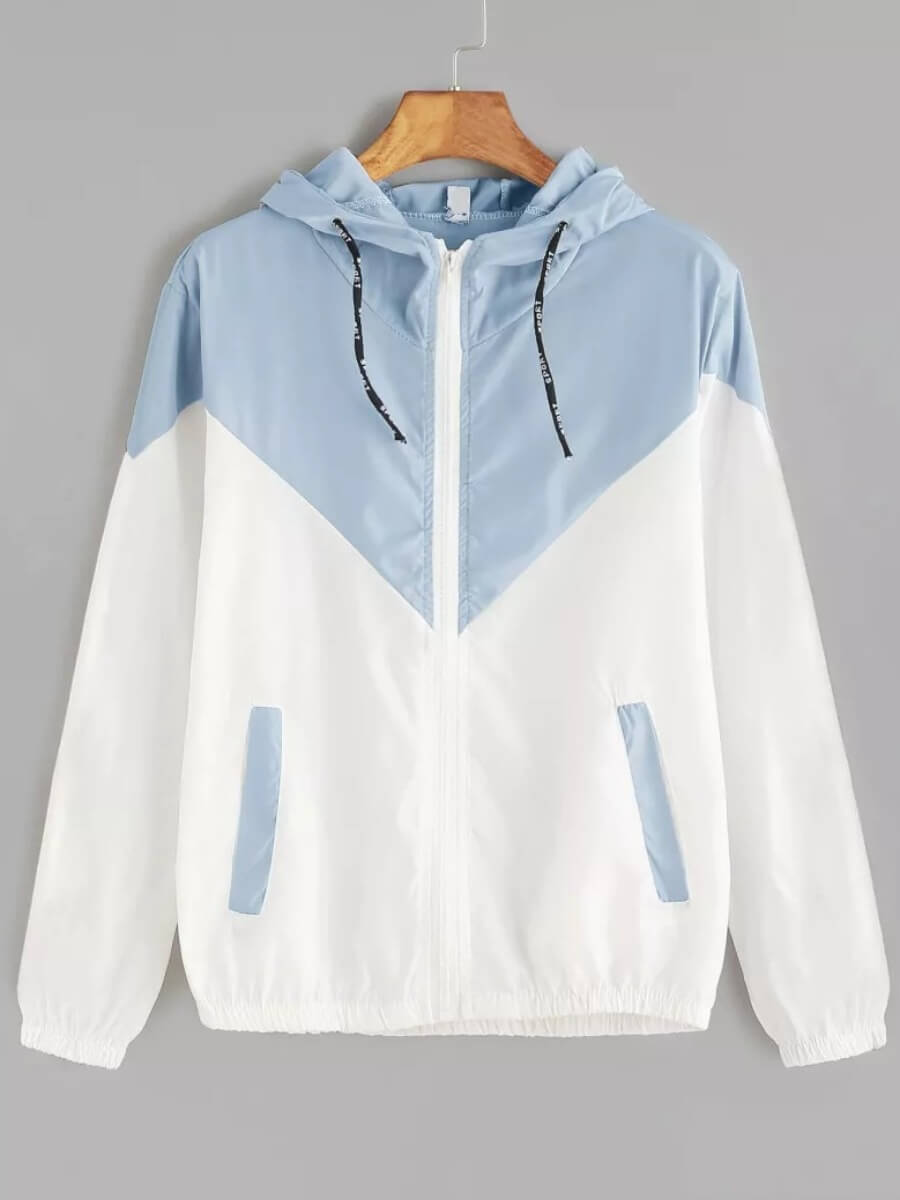 

Lovely Casual Zipper Design Patchwork Baby Blue Hoodie