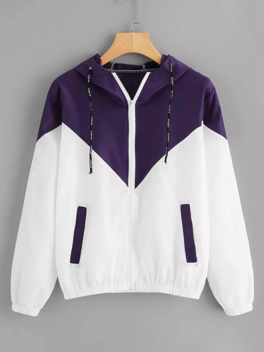 

Lovely Casual Zipper Design Patchwork Purple Hoodie