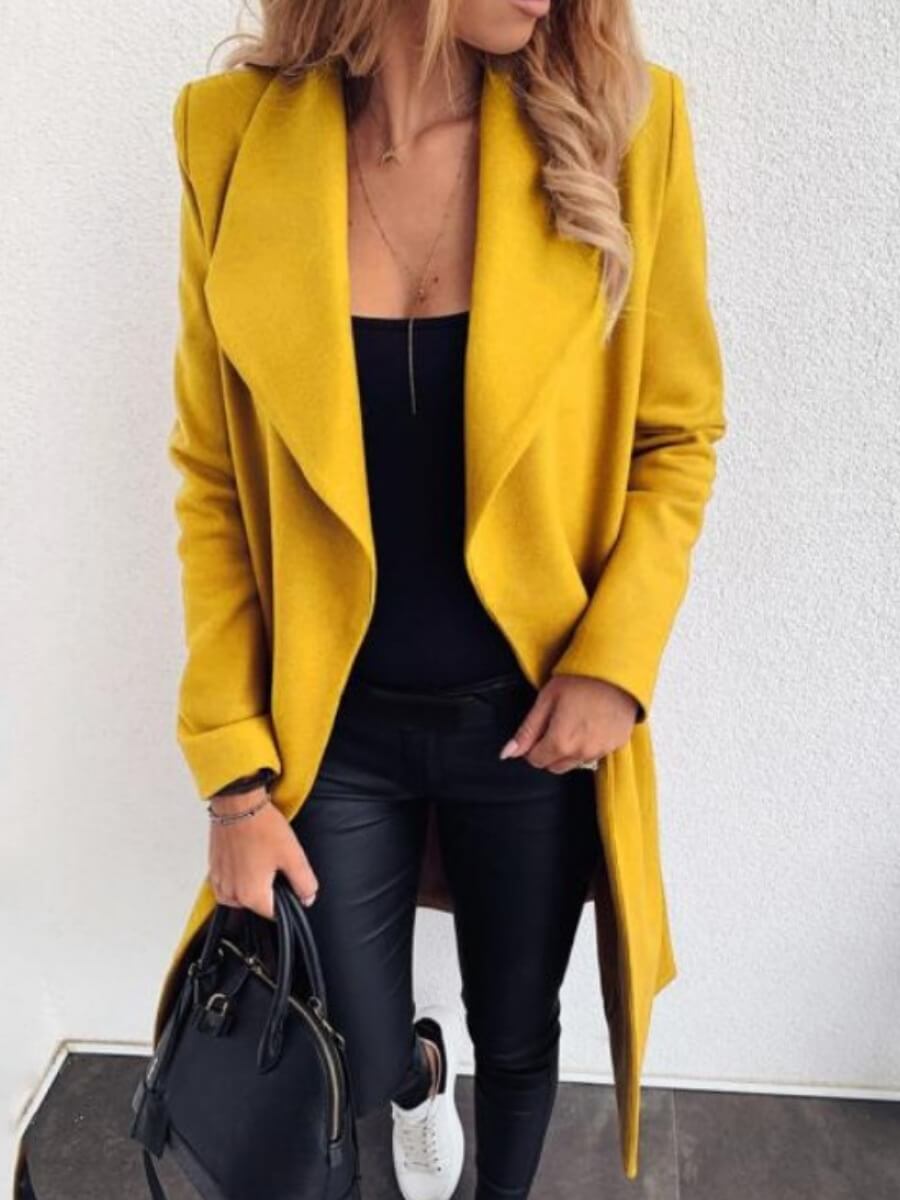 

Lovely Casual Turndown Collar Loose Yellow Woolen Coat