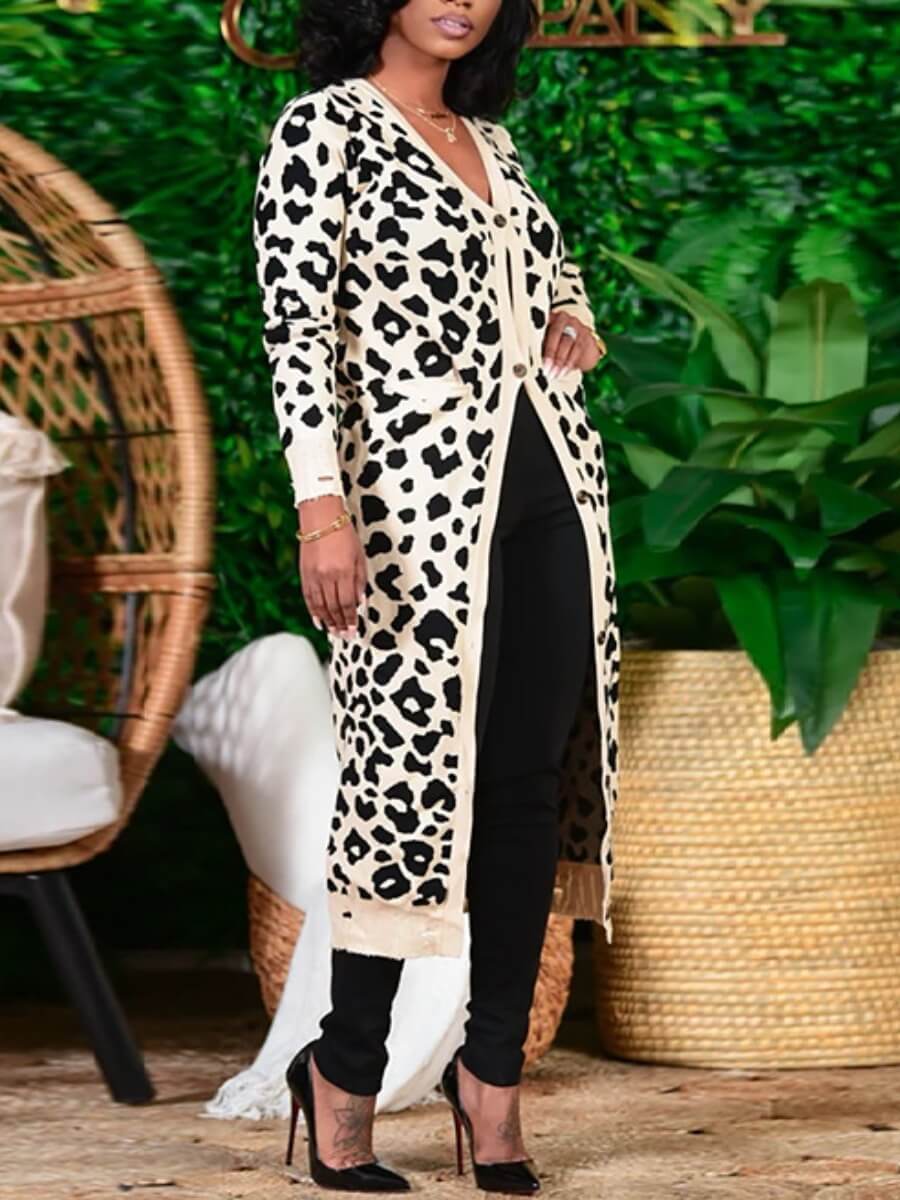 

Lovely Casual Leopard Print Patchwork White Cardigan