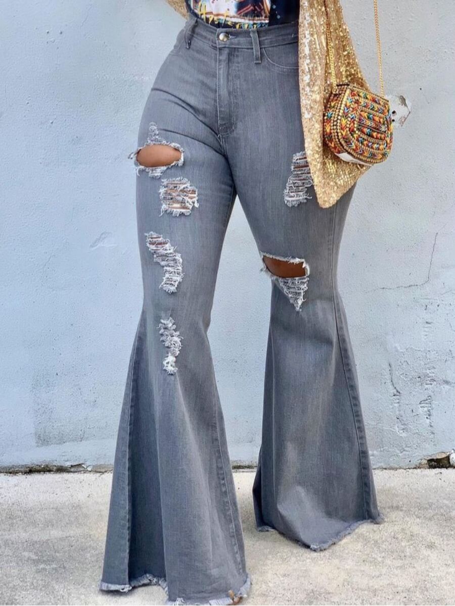 

LW Casual High-waisted Broken Holes Grey Jeans