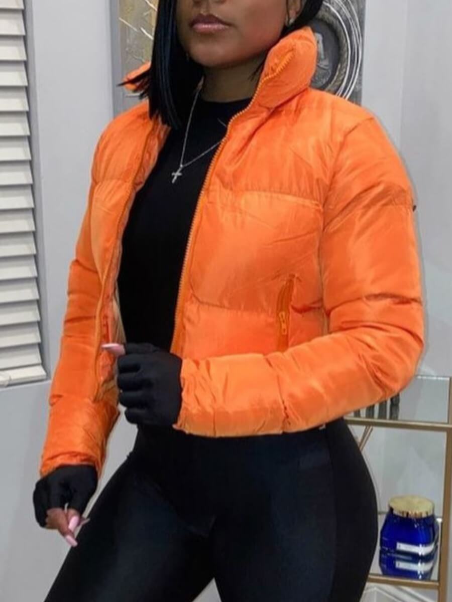 

Lovely Casual Long Sleeve Orange Parka