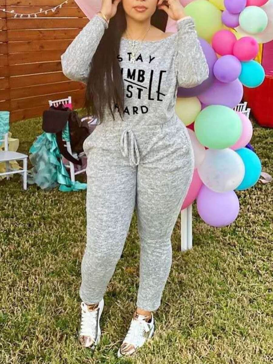 

Lovely Casual U Neck Letter Print Grey One-piece Jumpsuit