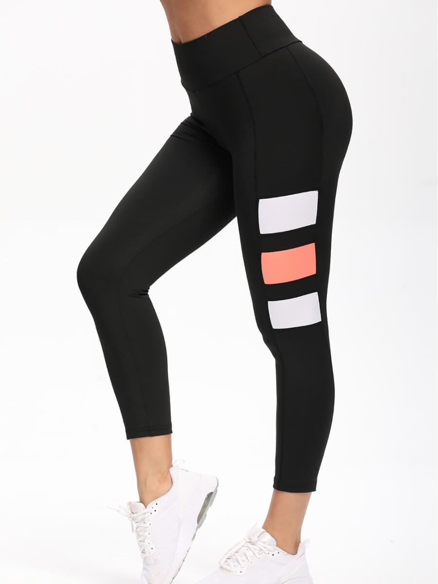 

Lovely Sportswear High-waisted Patchwork Black Leggings