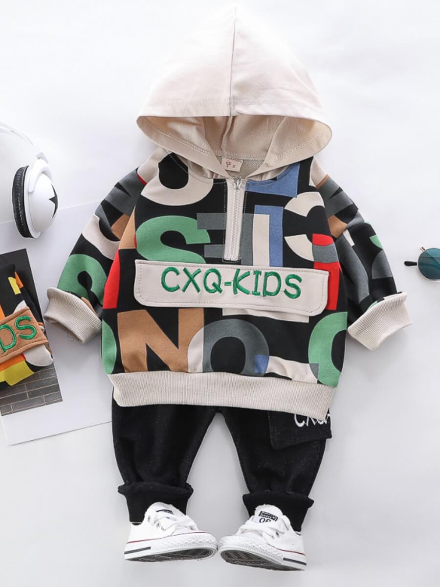 

Lovely Casual Hooded Collar Letter Print Beige Boy Two Piece Pants Set