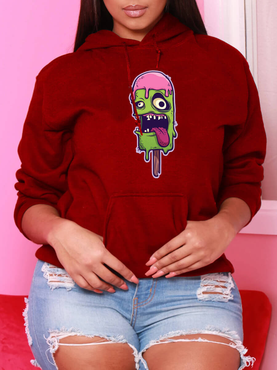 

Lovely Casual Hooded Collar Print Wine Red Plus Size Hoodie