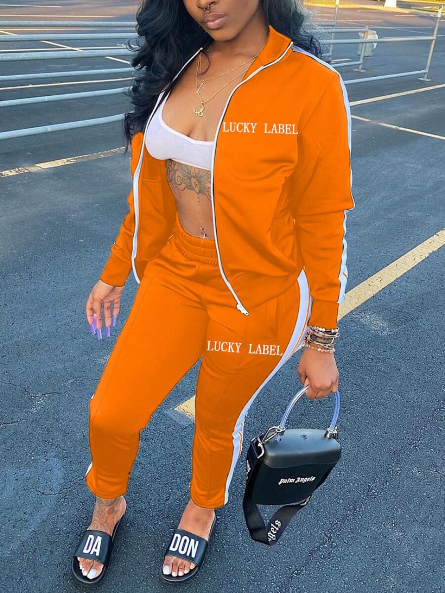 

LW Sportswear Letter Patchwork Croci Two Piece Pants Set
