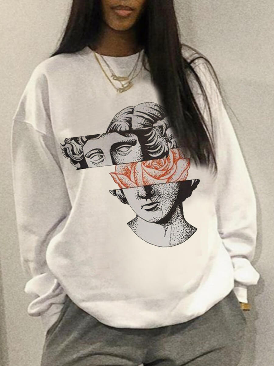 

Lovely Casual O Neck Face Print White Hoodie