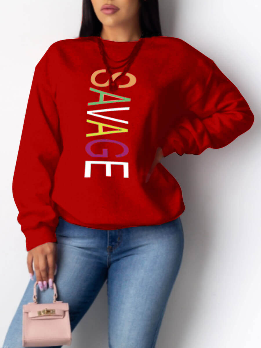 

Lovely Casual O Neck Letter Print Red Hoodie