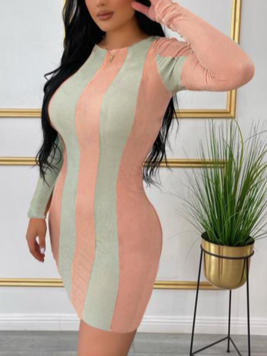 

Lovely Casual Striped Patchwork Pink Mini A Line Dress
