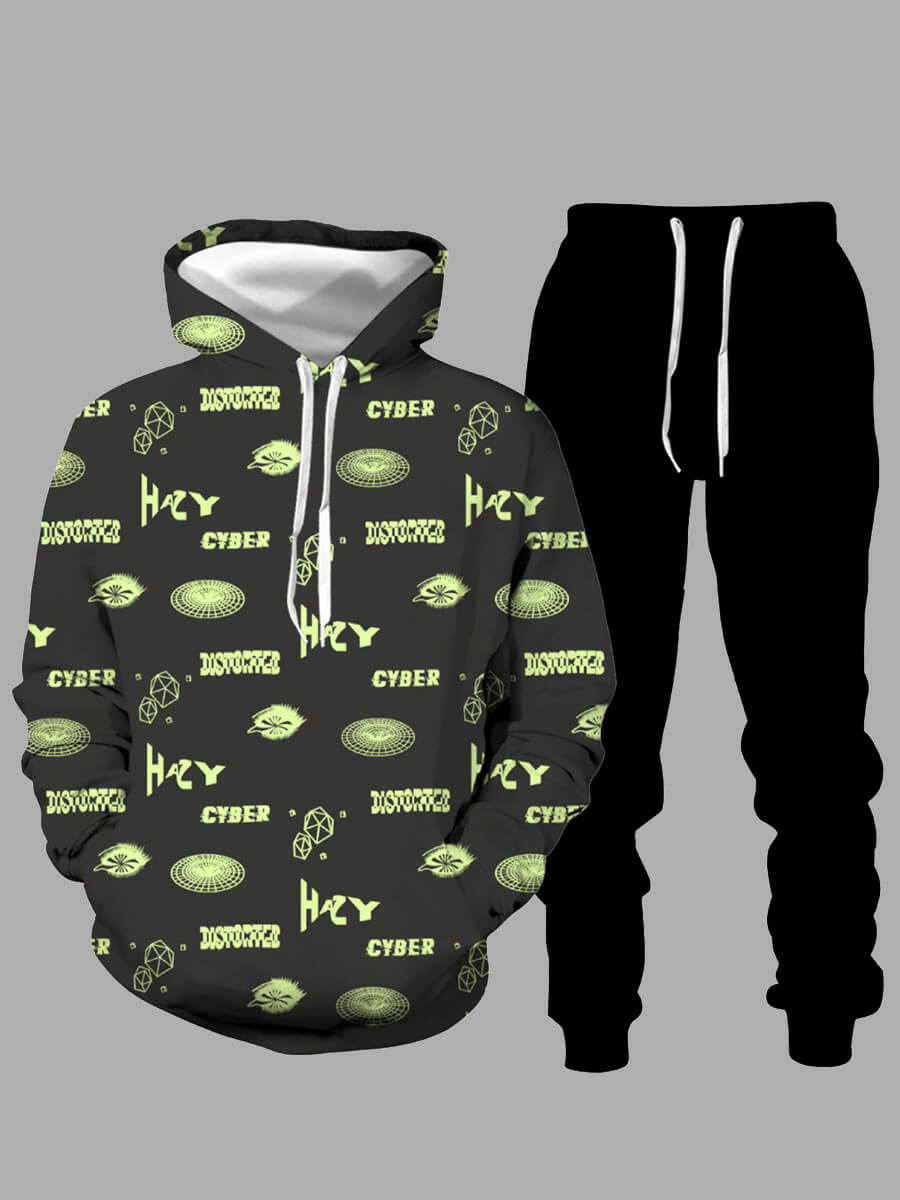 

Lovely Casual Letter Print Patchwork Drawstring Black Men Two Piece Pants Set