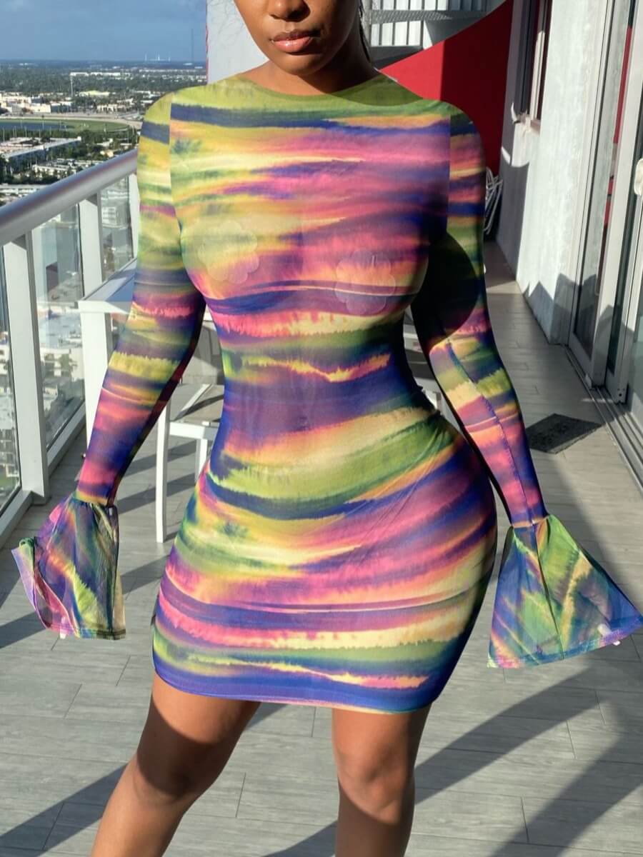 

Lovely Sweet Flared Gradient See-through Multicolor Mini Dress, Multi
