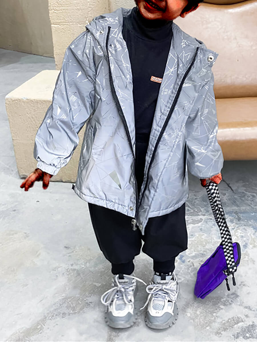 

Lovely Casual Hooded Collar Zipper Design Grey Boy Trench Coat