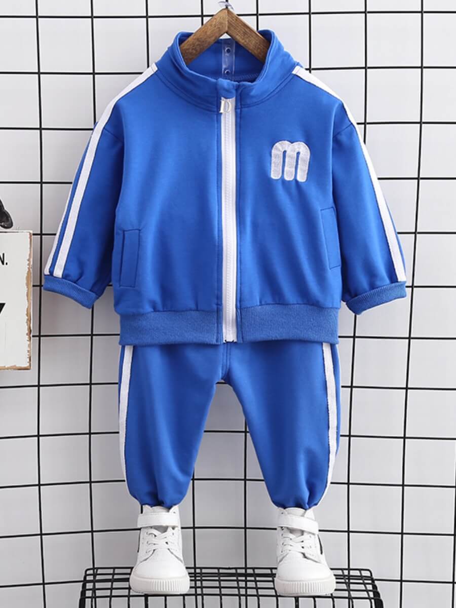 

Lovely Sportswear Letter Print Striped Blue Boy Two Piece Pants Set